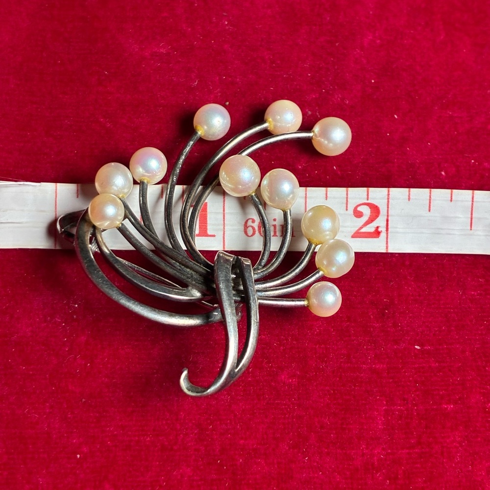 Vintage Japanese Akoya Pearl Sterling Silver Spray Brooch Pin - Picture 5 of 6